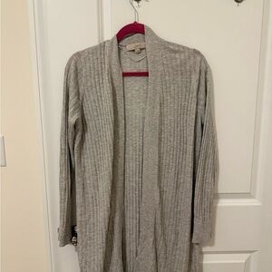 LOFT Light Gray Ribbed Cardigan